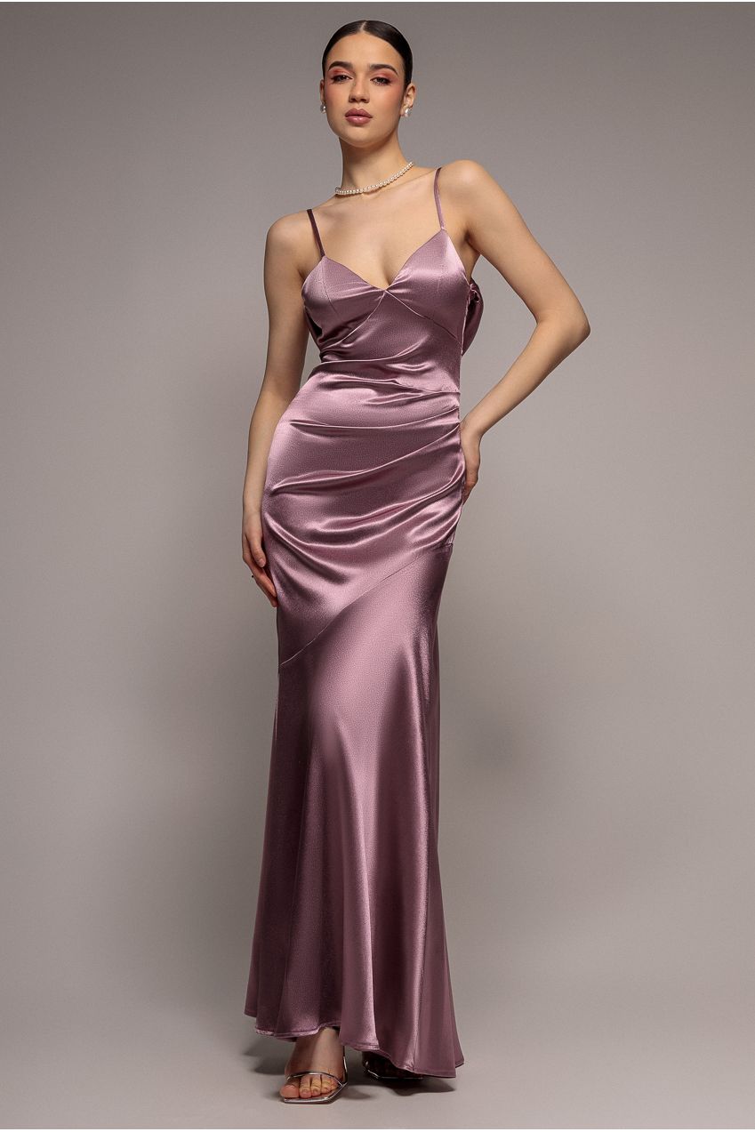 Cowl Back Satin Maxi Dress - Rosepink DR3920