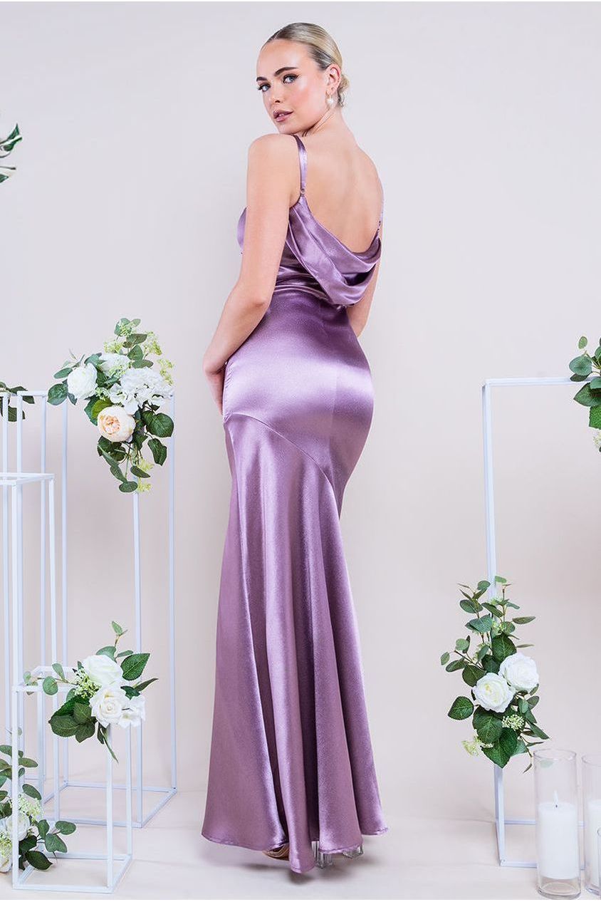 Cowl Back Satin Maxi Dress - Rosepink DR3920