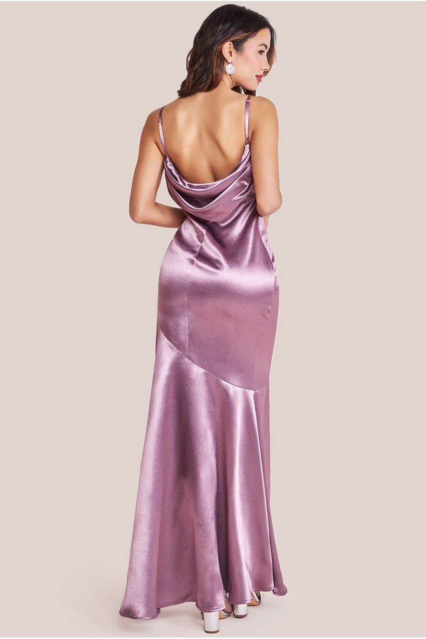 Cowl Back Satin Maxi Dress - Rosepink DR3920