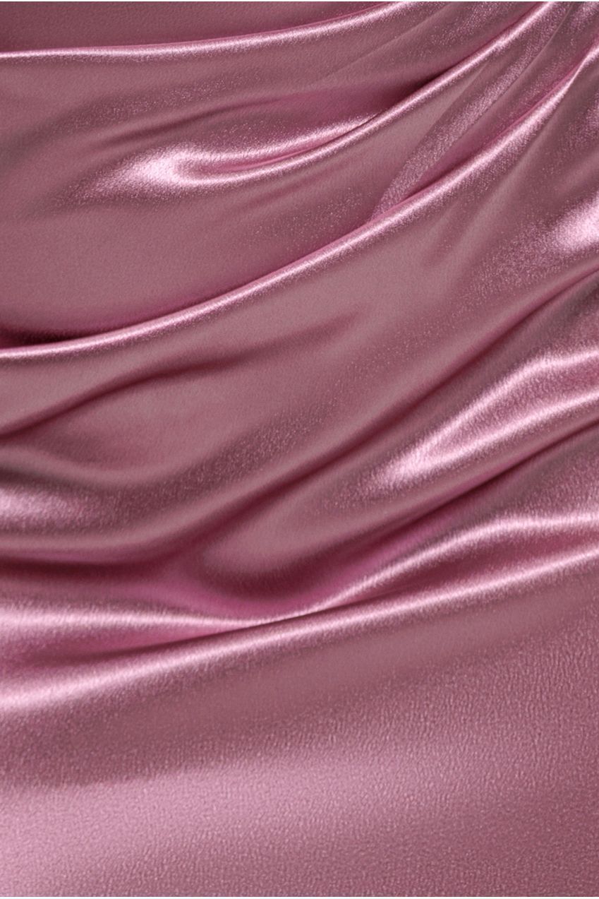 Off Shoulder Satin Maxi With V Neck - Rosepink DR3923