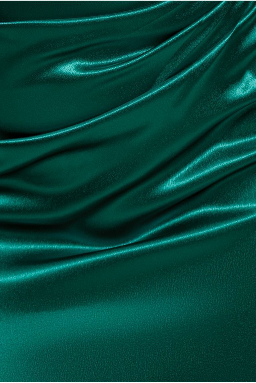 Off Shoulder Satin Maxi With V Neck - Emerald DR3923