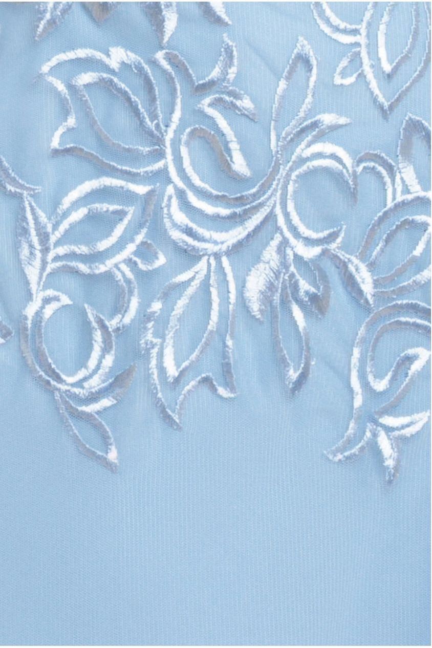 Lace Flutter Sleeve Embroidered Mesh A Line Maxi Dress - Blue DR3942