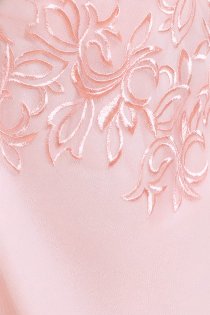 Lace Flutter Sleeve Embroidered Mesh A Line Maxi Dress - Pink DR3942