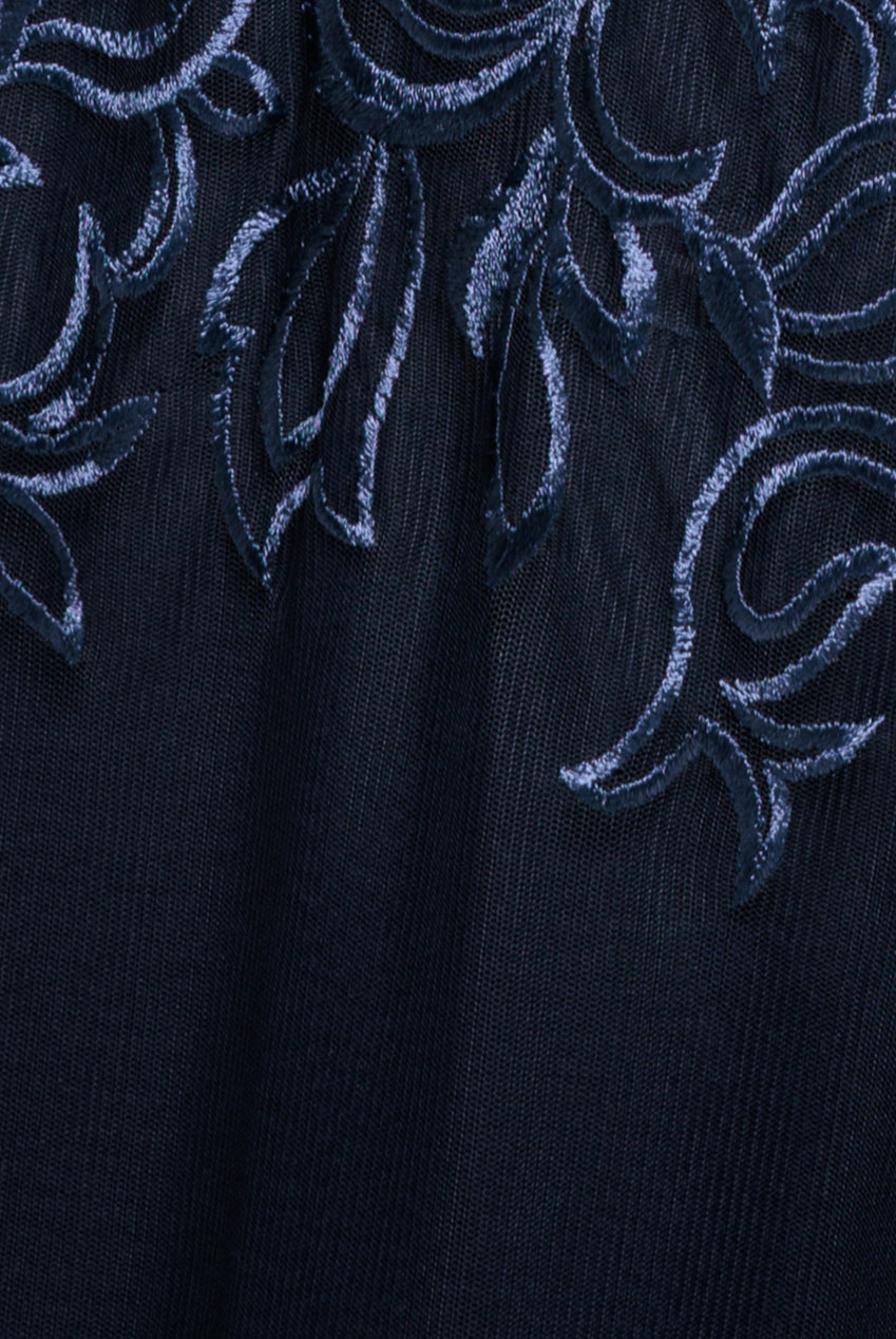 Lace Flutter Sleeve Embroidered Mesh A Line Maxi Dress - Navy Blue DR3942