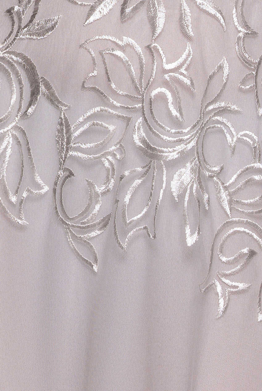 Lace Flutter Sleeve Embroidered Mesh A Line Maxi Dress - White DR3942