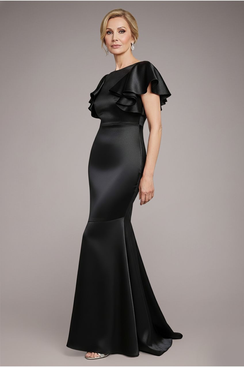 Satin Flutter Sleeve Mermaid Maxi - Black DR3954M