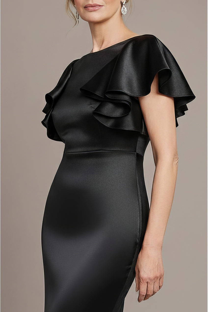 Satin Flutter Sleeve Mermaid Maxi - Black DR3954M