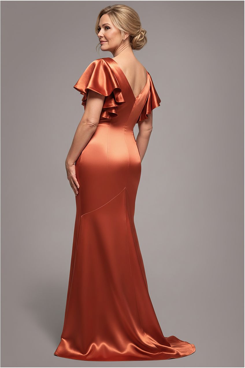 Satin Flutter Sleeve Mermaid Maxi - Burntorange DR3954M