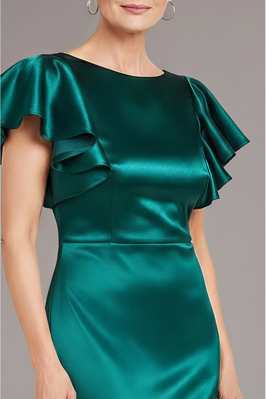 Satin Flutter Sleeve Mermaid Maxi - Emerald Green DR3954M