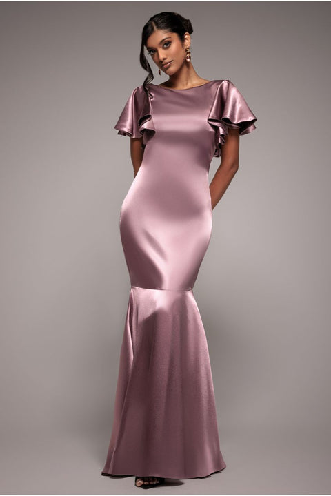 Satin Flutter Sleeve Mermaid - Rosepink by Goddiva