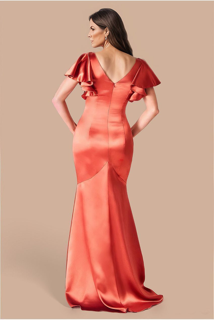Satin Flutter Sleeve Mermaid Maxi - Burntorange DR3954M