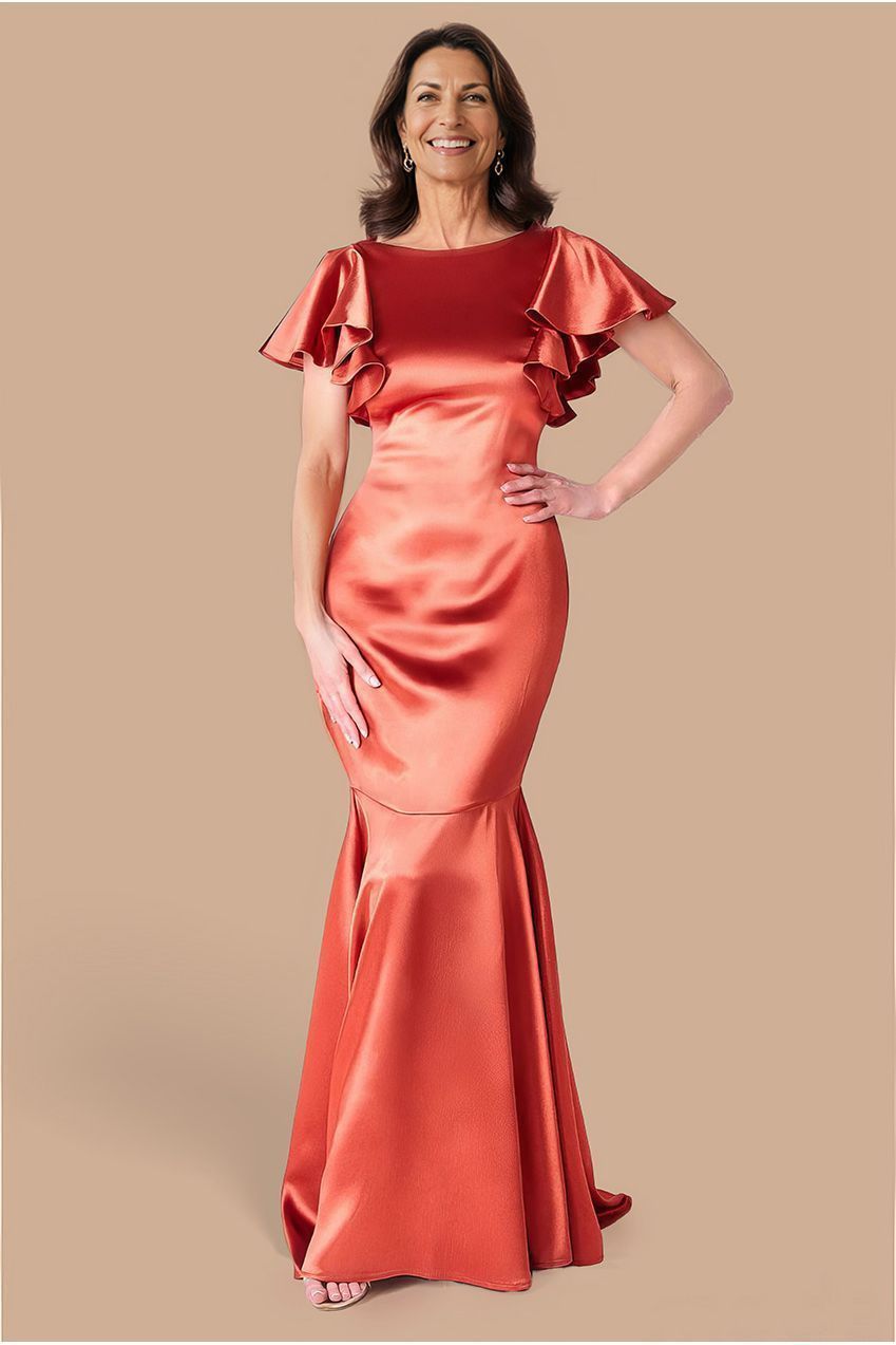 Satin Flutter Sleeve Mermaid Maxi - Burntorange DR3954M