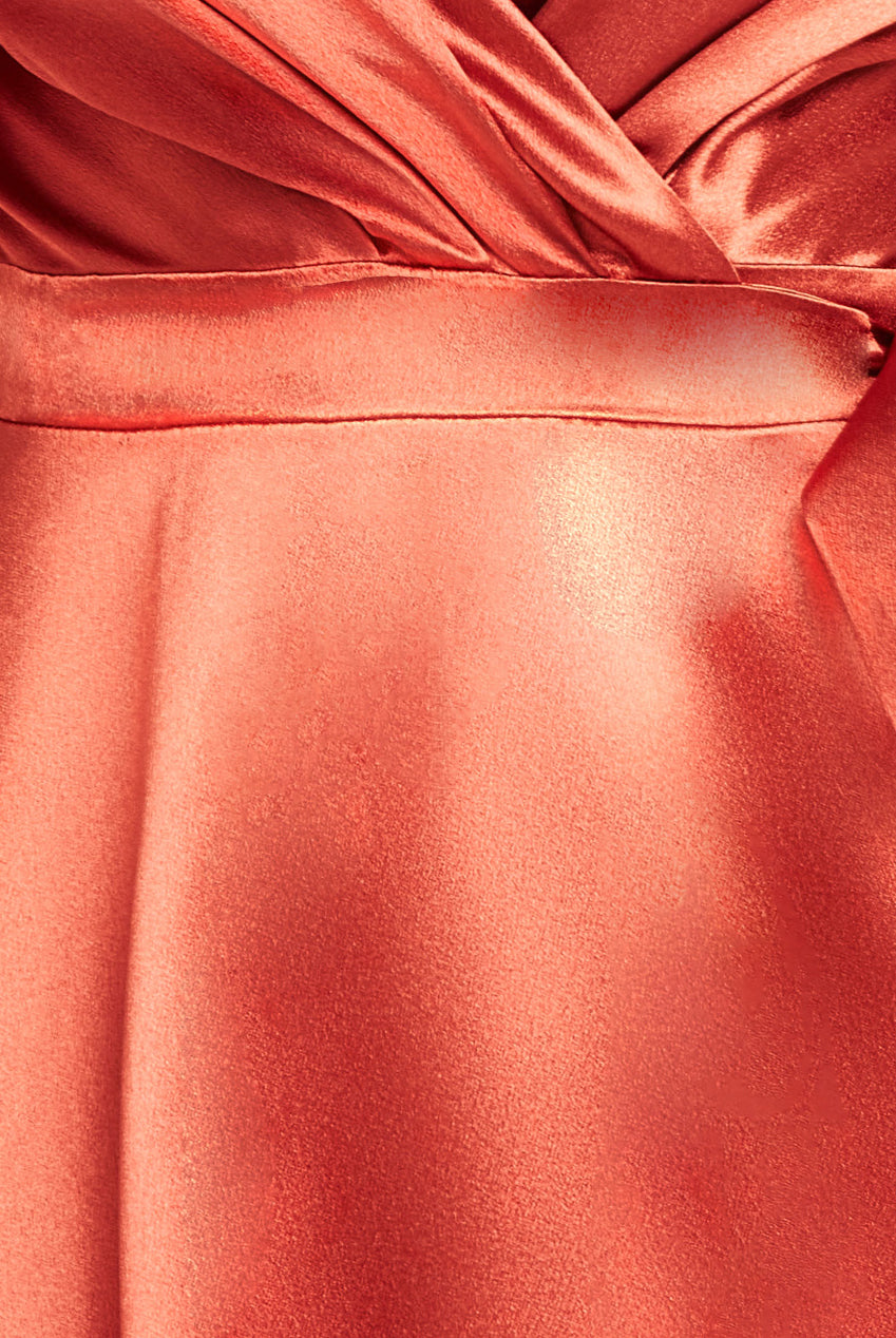 Flutter Sleeve Wrapover Satin Maxi Dress - Orange DR3955