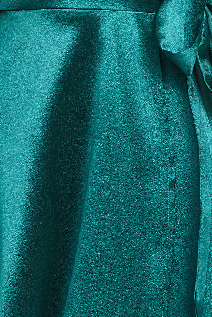 Flutter Sleeve Wrapover Satin Maxi Dress - Emerald Green DR3955