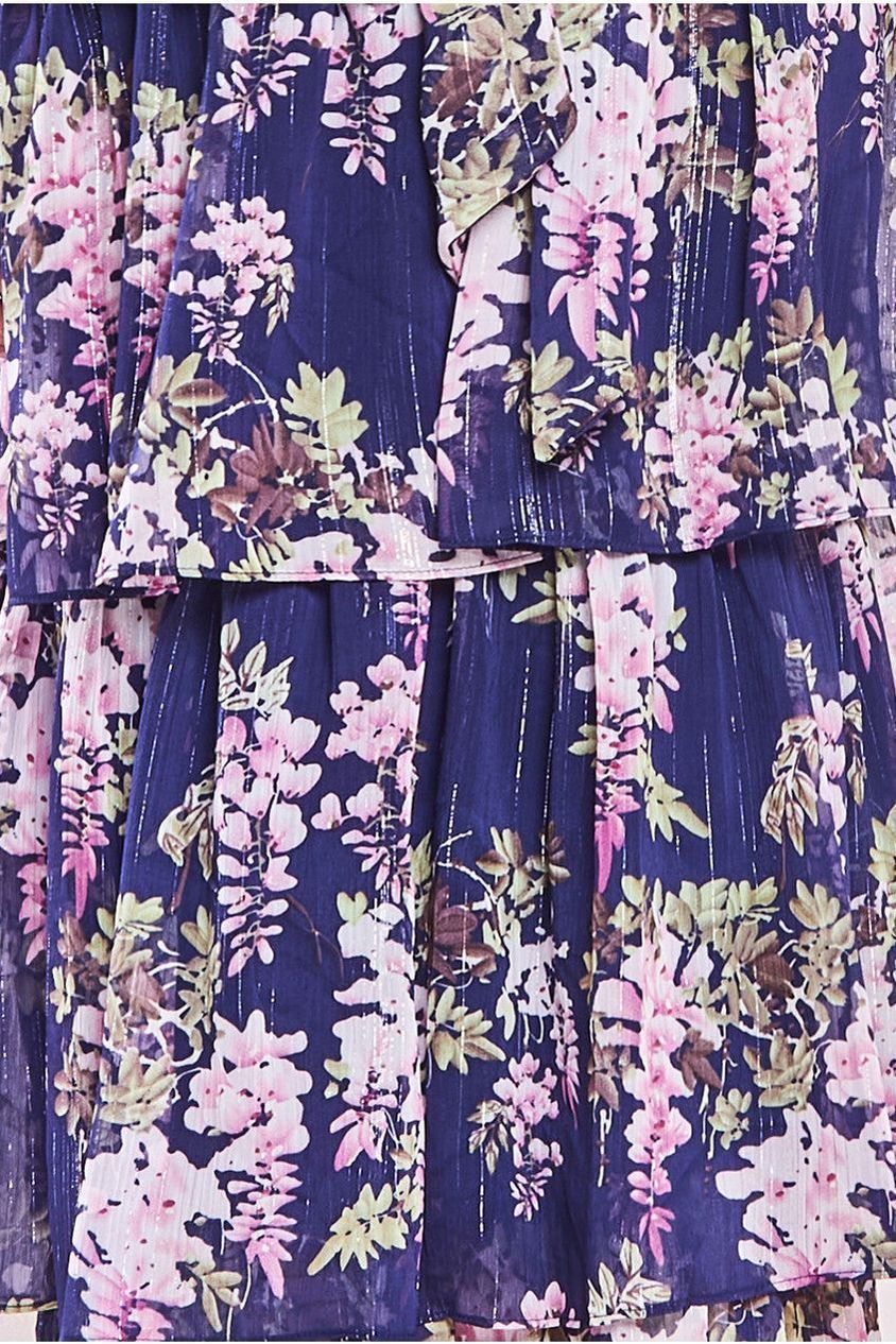 Multilayered Chiffon Maxi Dress - Navy Floral DR3957QZ