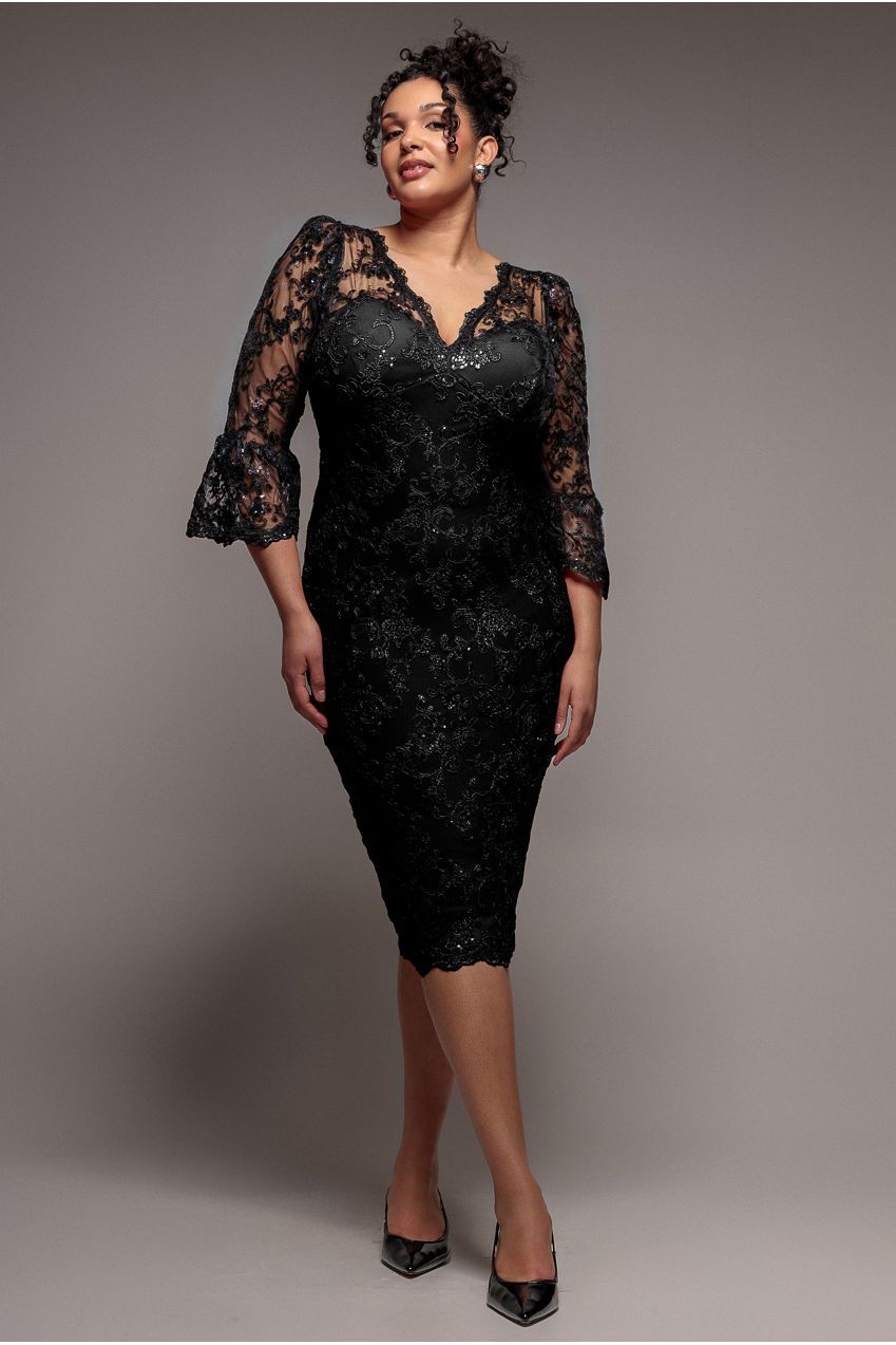 Scallop Lace Midi Dress - Black DR3960PLUS