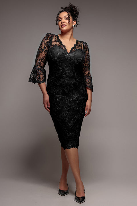 Scallop Lace Midi Dress - Black by Goddiva Plus