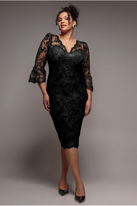 Scallop Lace Midi Dress - Black by Goddiva Plus