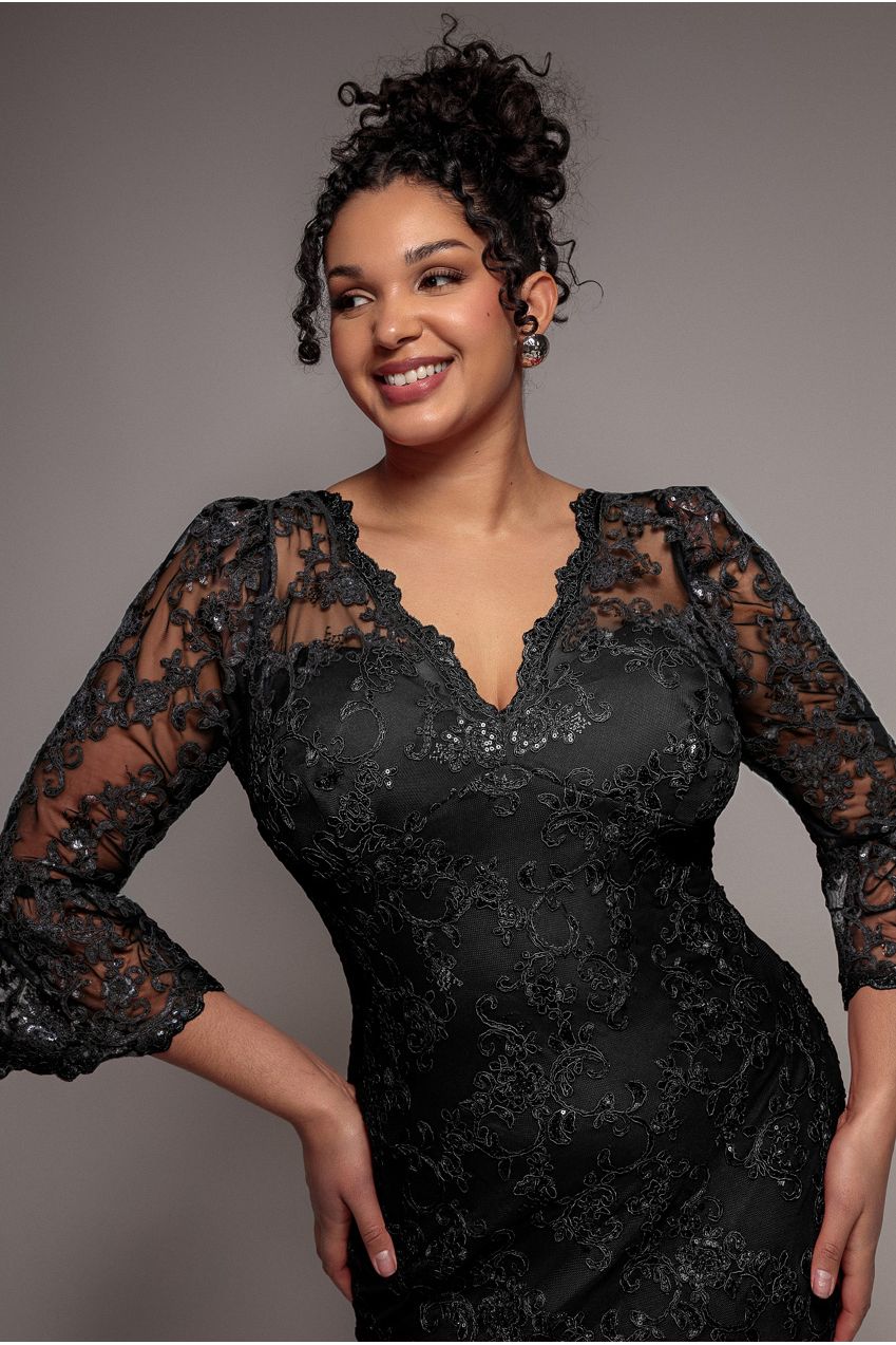 Scallop Lace Midi Dress - Black DR3960PLUS