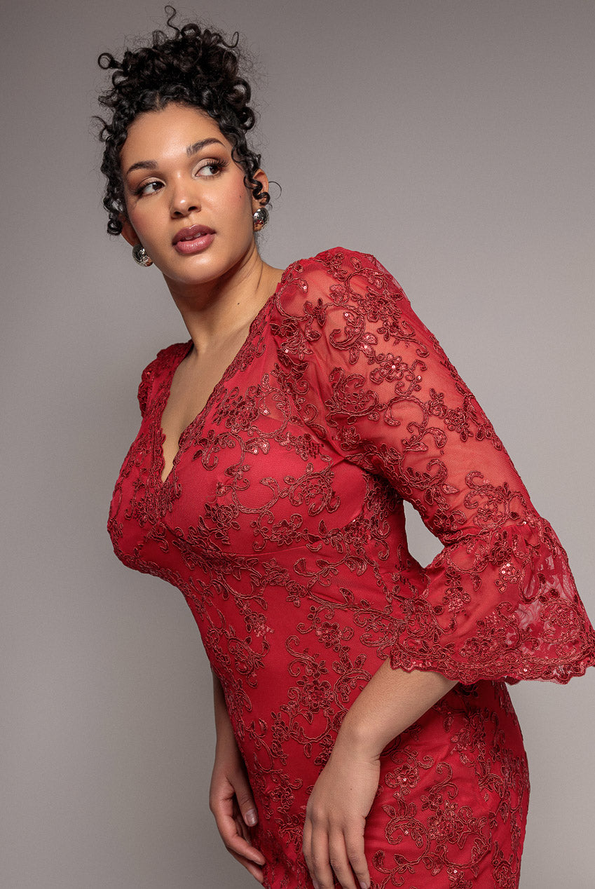 Scallop Lace Midi Dress- Red DR3960PLUS