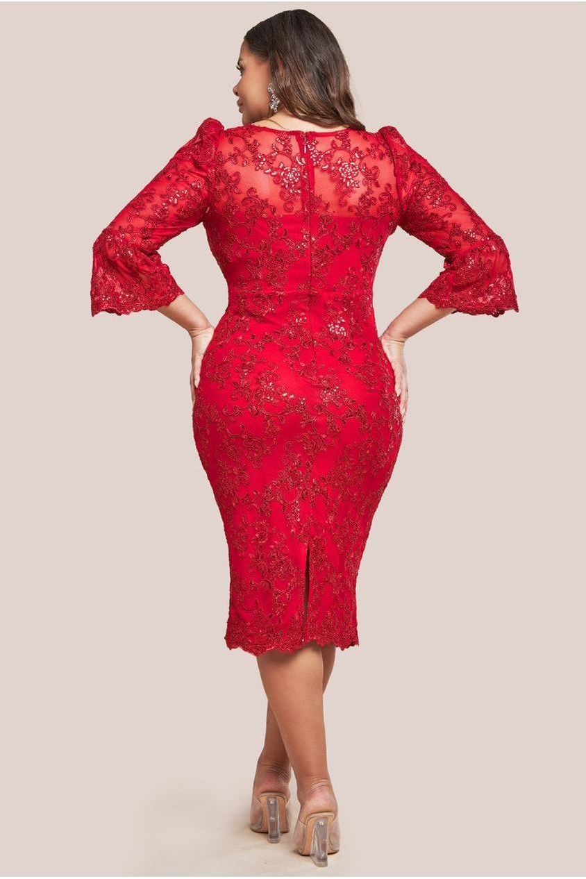 Scallop Lace Midi Dress- Red DR3960PLUS