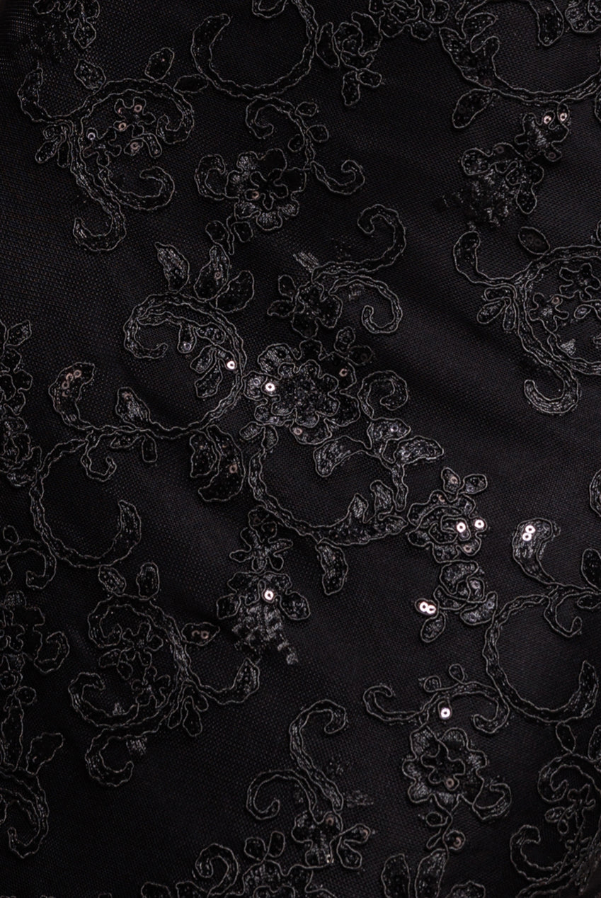 Sequin Scallop Lace Midi Dress - Black DR3960