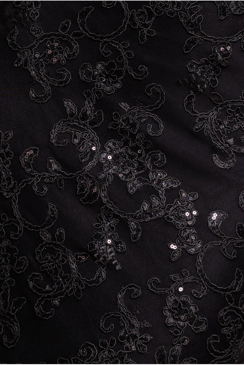 Sequin Scallop Lace Midi Dress - Black DR3960