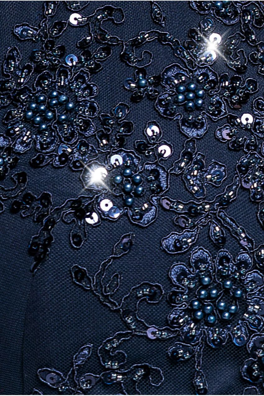 Scalloped Lace & Velvet Maxi Dress - Navy DR3972PLUS