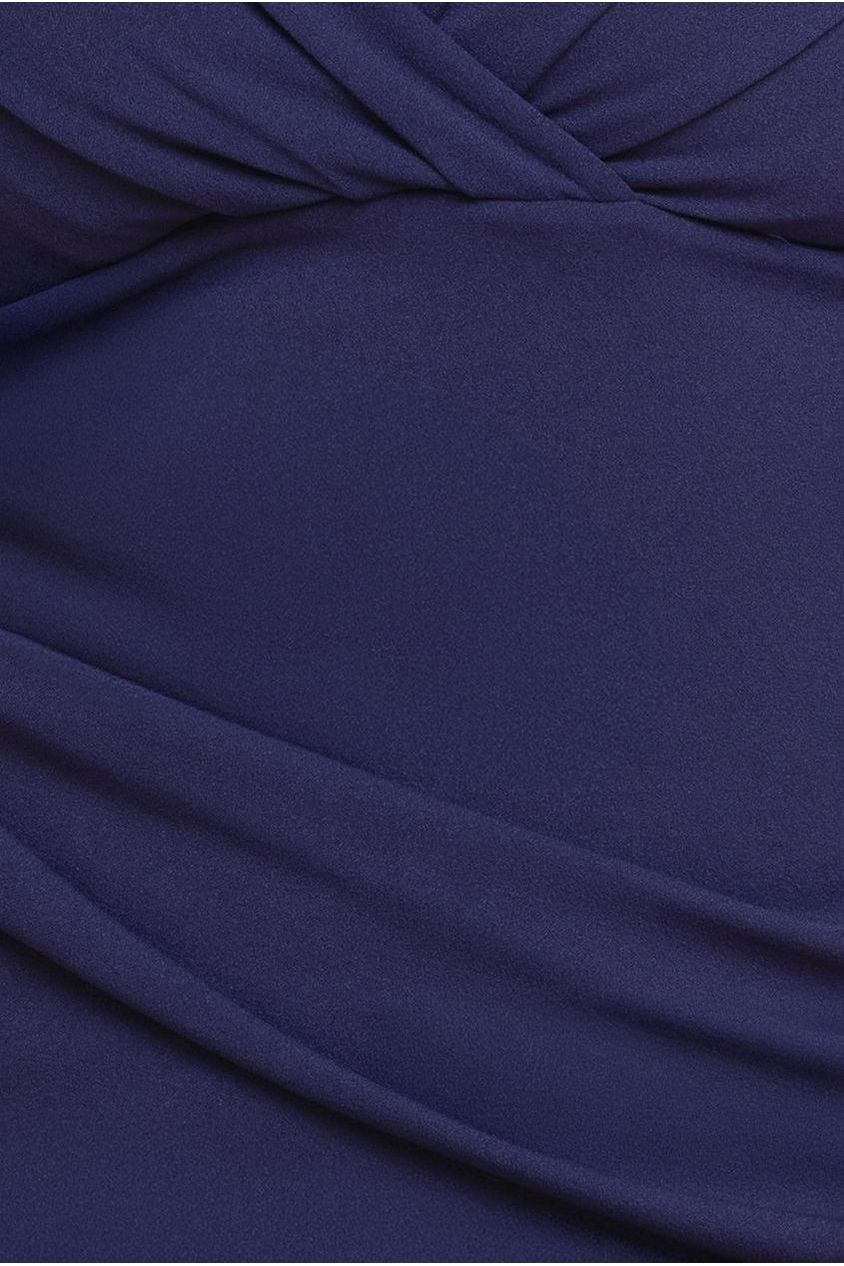 Three-Quarter Faux Wrap Neck Maxi Dress - Navy Blue DR3975PLUS