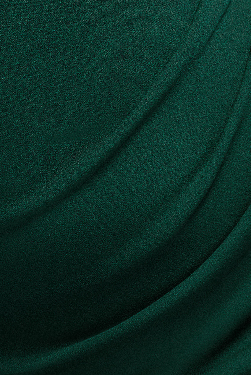 Scuba Crepe Pleated Bardot Midi Dress - Emerald Green DR3980