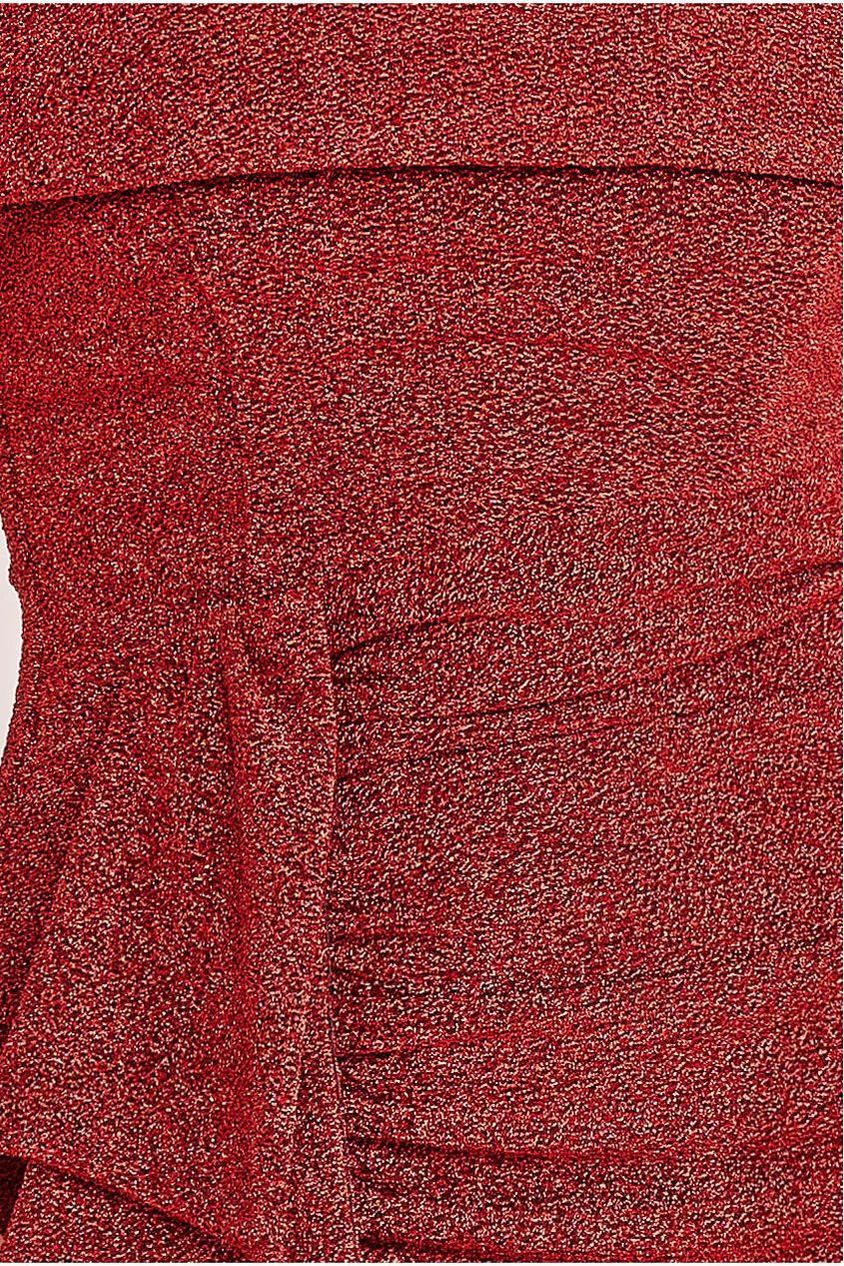 Sparkle Bardot Maxi With Waterfall Ruffle - Red DR3998