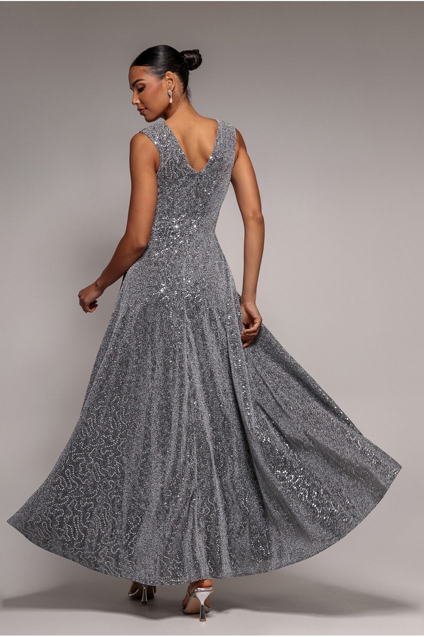 Wrap Glitter Lurex Sleeveless Maxi Dress - Silver DR3999QZ