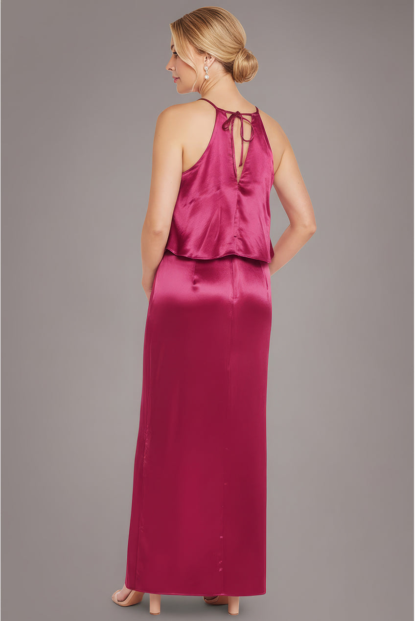 Satin Viscose Front Wrap Midaxi Dress - Burgundy DR4002M