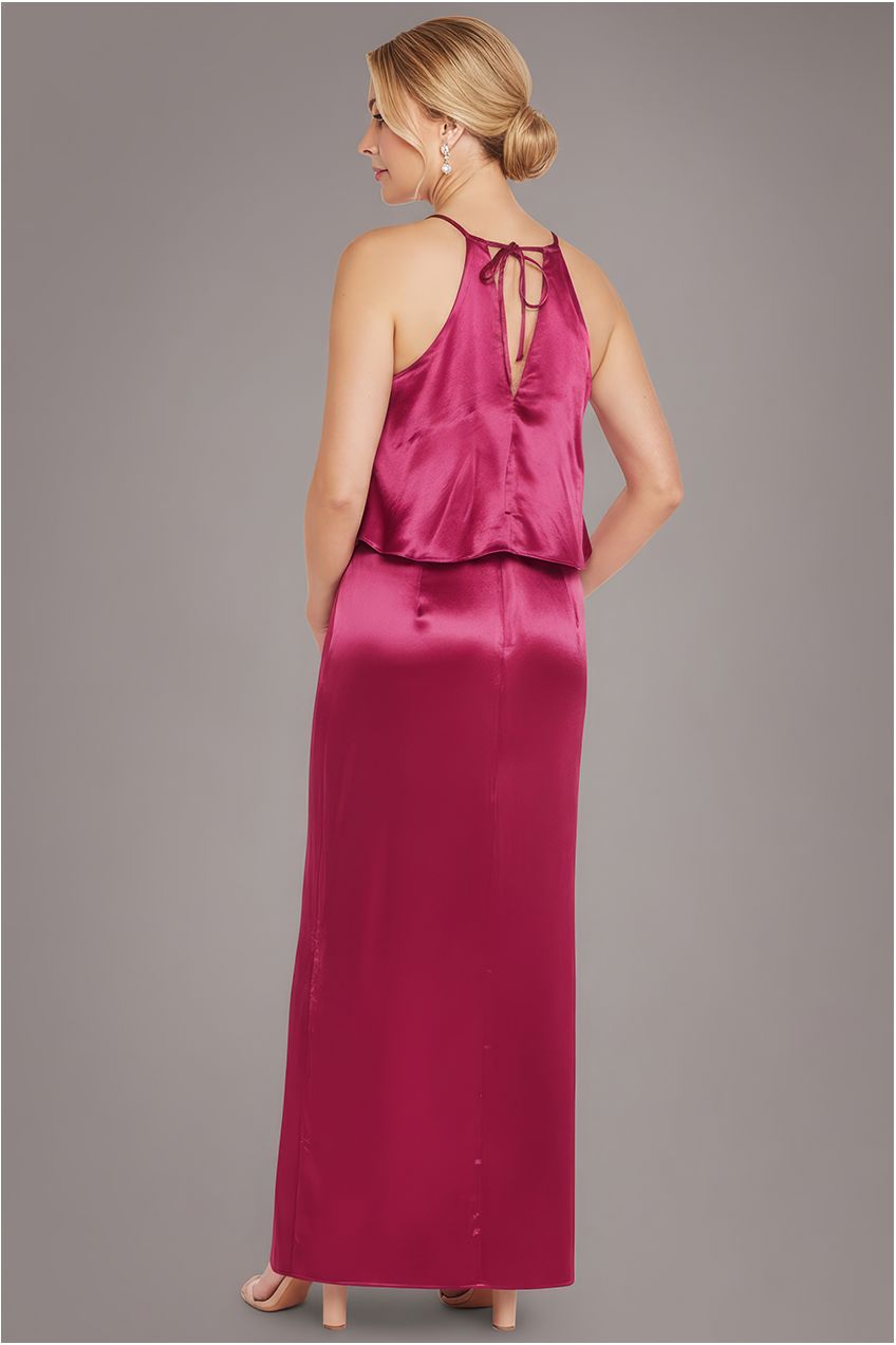 Satin Viscose Front Wrap Midaxi Dress - Burgundy DR4002M
