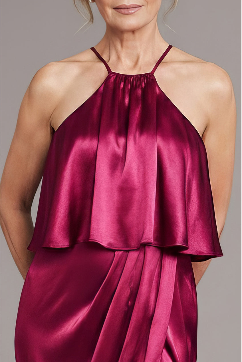 Satin Viscose Front Wrap Midaxi Dress - Burgundy DR4002M