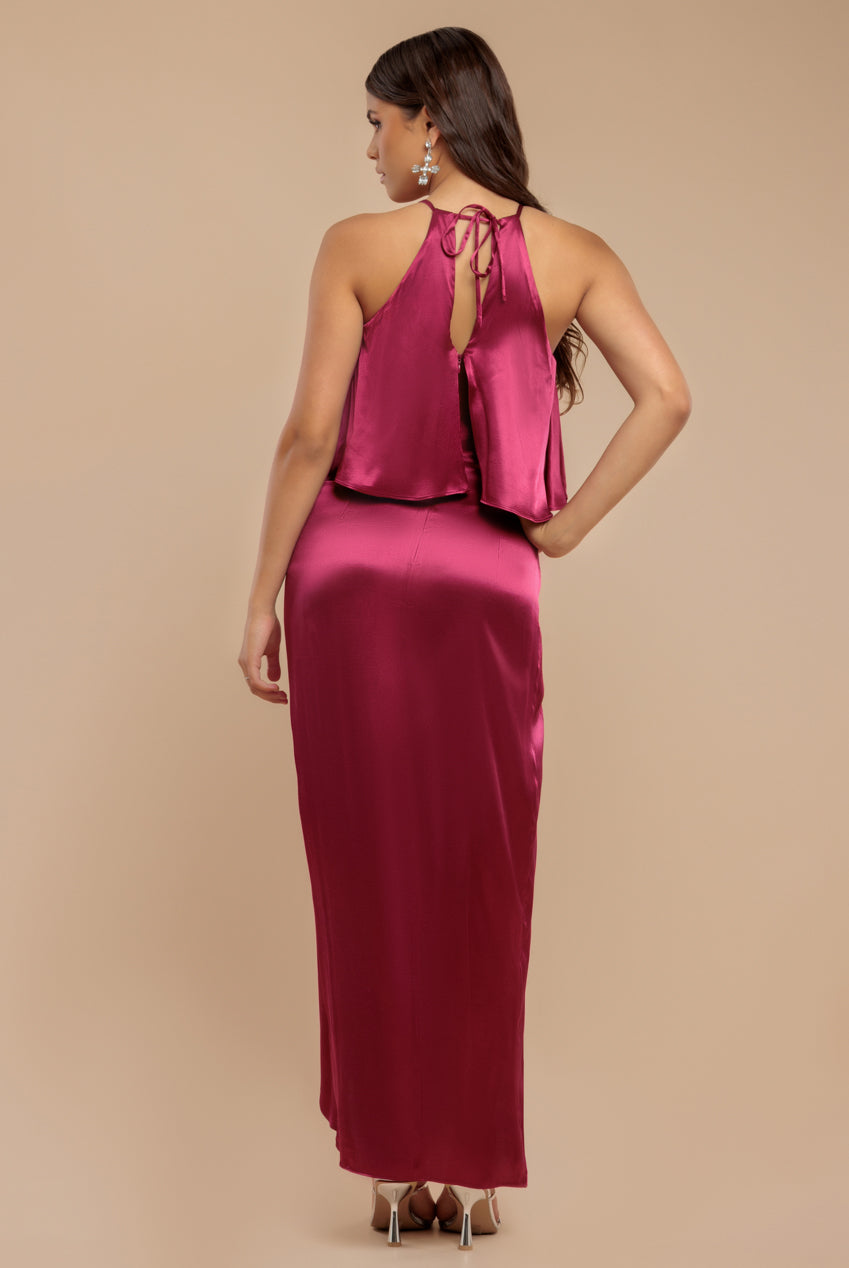 Satin Viscose Front Wrap Midaxi Dress - Burgundy DR4002