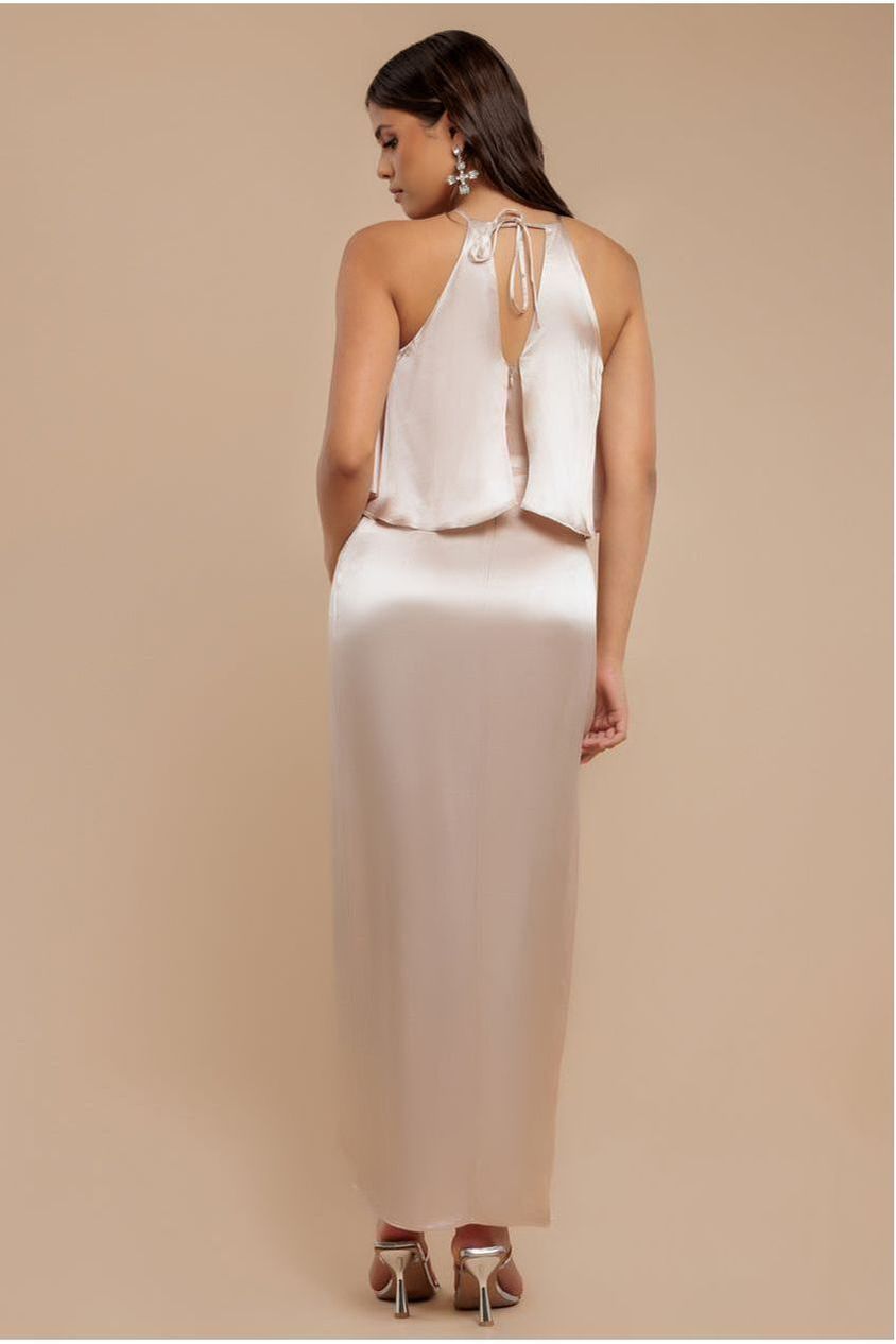 Satin Viscose Front Wrap Midaxi Dress - Champagne DR4002