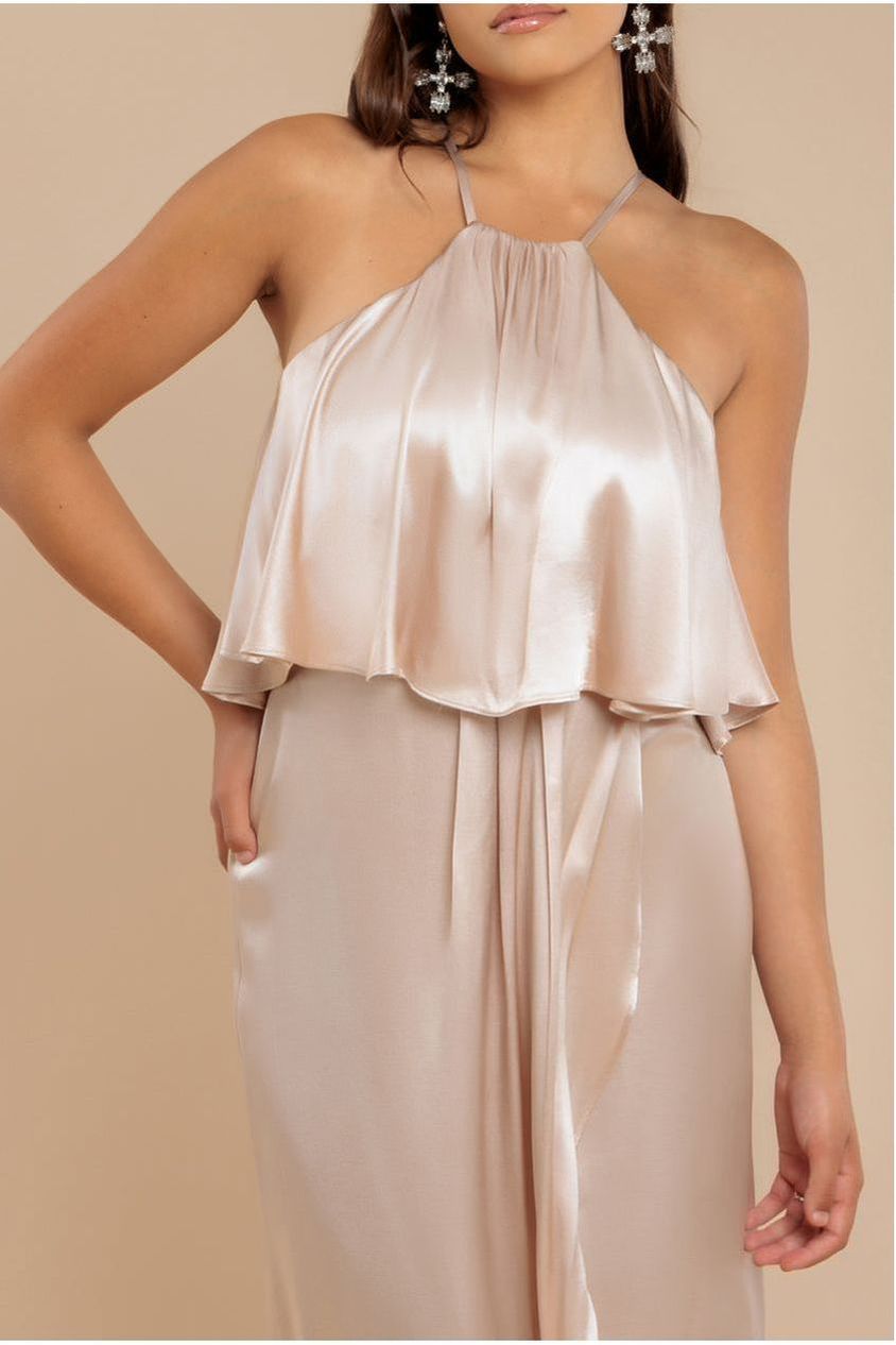 Satin Viscose Front Wrap Midaxi Dress - Champagne DR4002