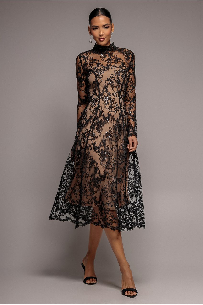 Lace Multiway Midi With Flared Skirt - Black DR4003