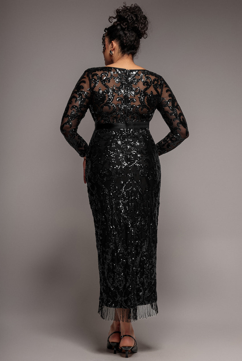 Tassel & Sequin Midaxi With Front Split - Black DR4006PLUS