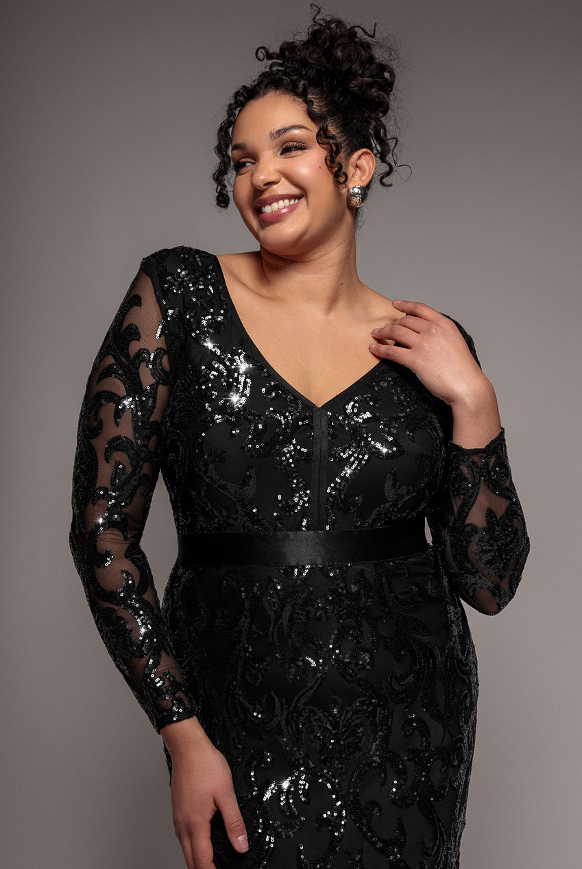 Tassel & Sequin Midaxi With Front Split - Black DR4006PLUS