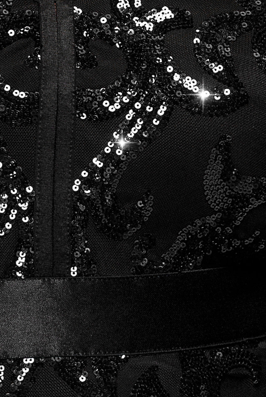 Tassel & Sequin Midaxi With Front Split - Black DR4006PLUS