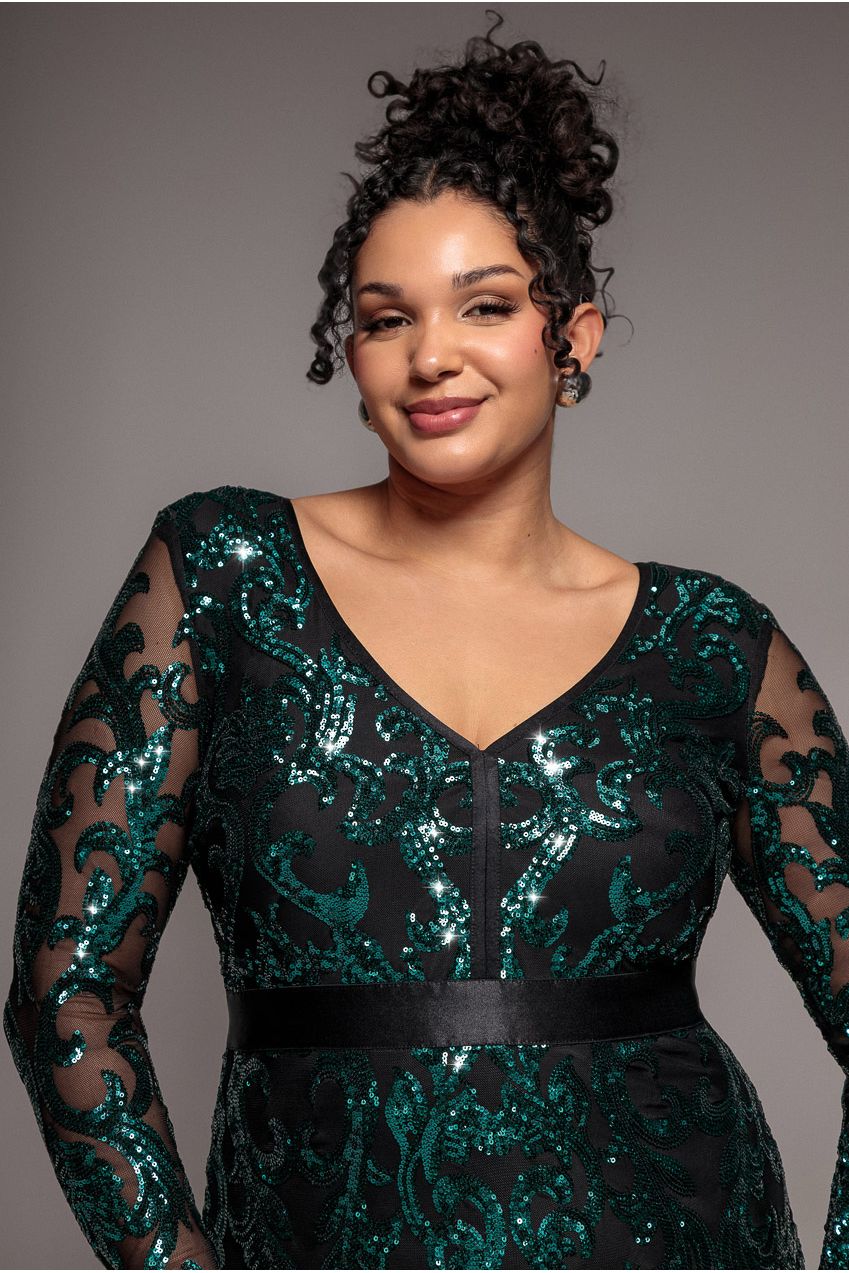 Tassel & Sequin Midaxi With Front Split - Emerald Green DR4006PLUS
