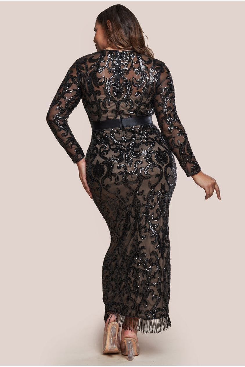 Tassel & Sequin Midaxi With Front Split - Black DR4006PLUS