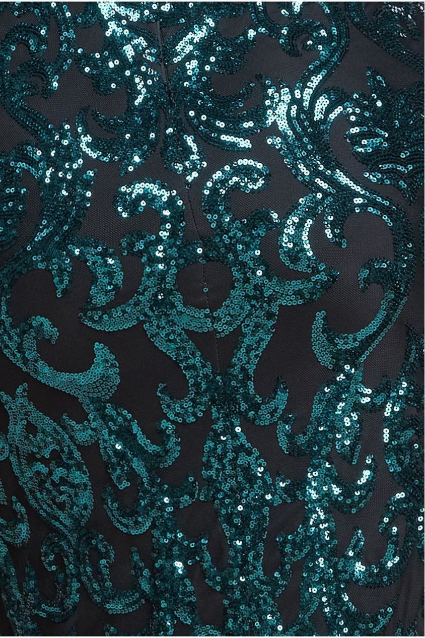 Tassel & Sequin Midaxi With Front Split - Emerald Green DR4006PLUS