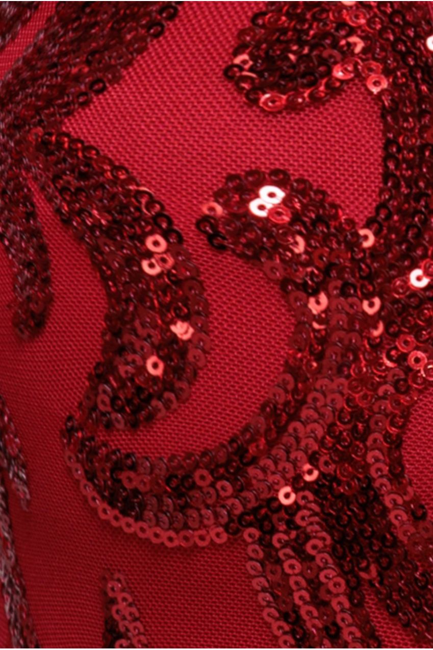 Tassel & Sequin Midaxi With Front Split - Red DR4006