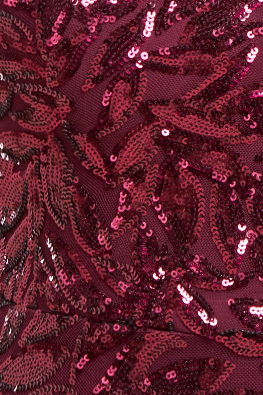 Cross Back Diamante Strap Sequin Maxi - Burgundy DR4009