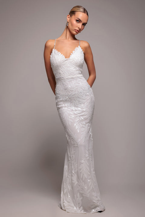 Cross Back Diamante Strap Sequin Maxi - White by Goddiva
