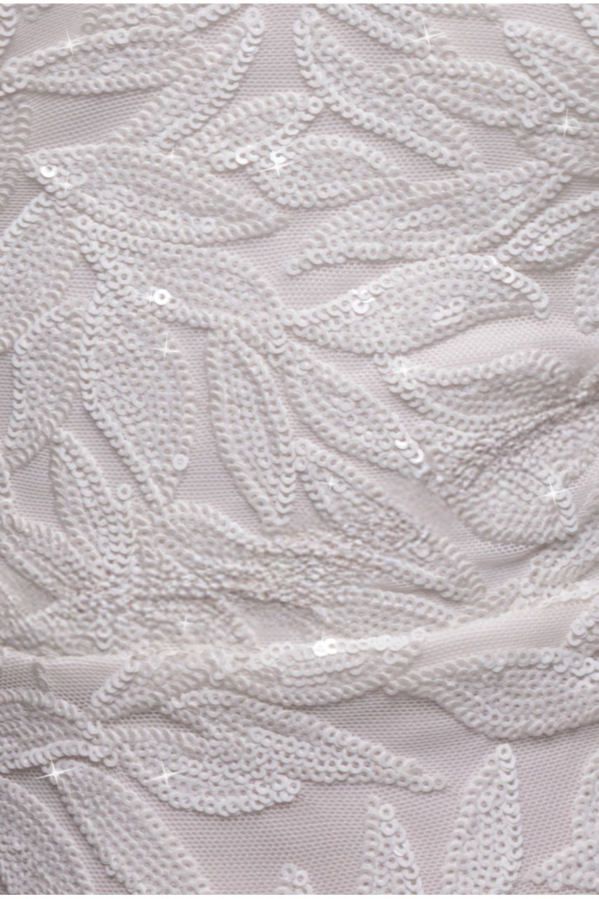 Cross Back Diamante Strap Sequin Maxi - White DR4009