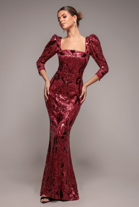 Square Neck Scalloped Lace Maxi - Wine by Goddiva